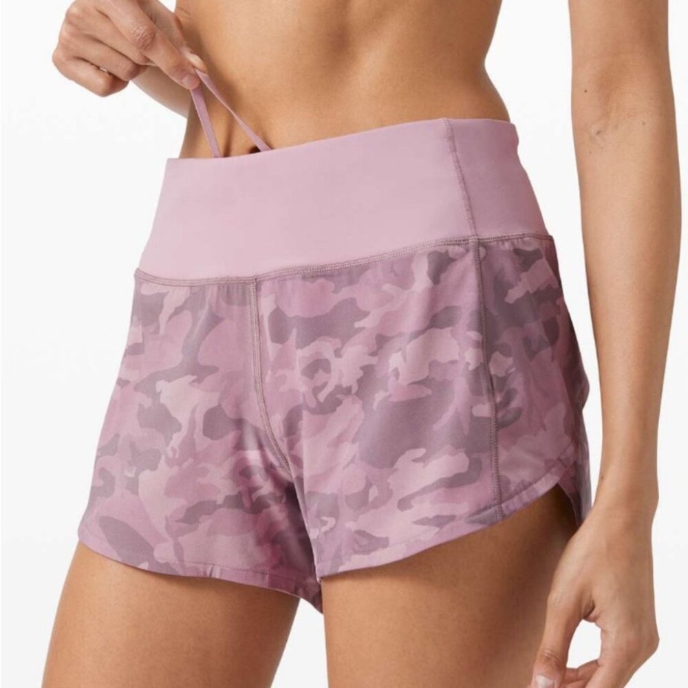 NEW LULULEMON Speed Up 4 Inch Inseam Short Incognito Camo Pink Taupe 8